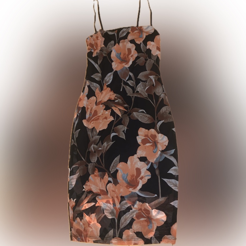 XS Stretchy Floral Dress with sheer overlay.